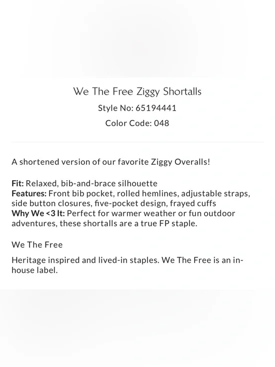We The Free Ziggy Shortalls in Follow Your Heart - Picture 2 of 3